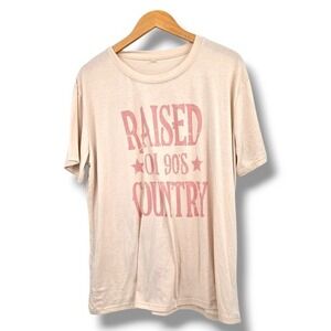 Womens 2XL Raised‎ On 90s Country Graphic T-Shirt Short Sleeve Beige Top